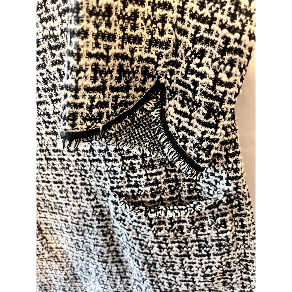 Max Studio Black White Soft Tweed 3/4 Sleeve Dress w/Fringes Size LARGE NWT - Picture 4 of 12